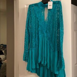 Free People Teal lace bohemian tunic